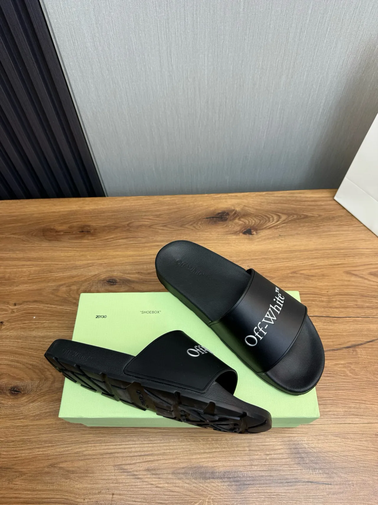 Off-White Black Molded Rubber Single-Strap Slippers 6