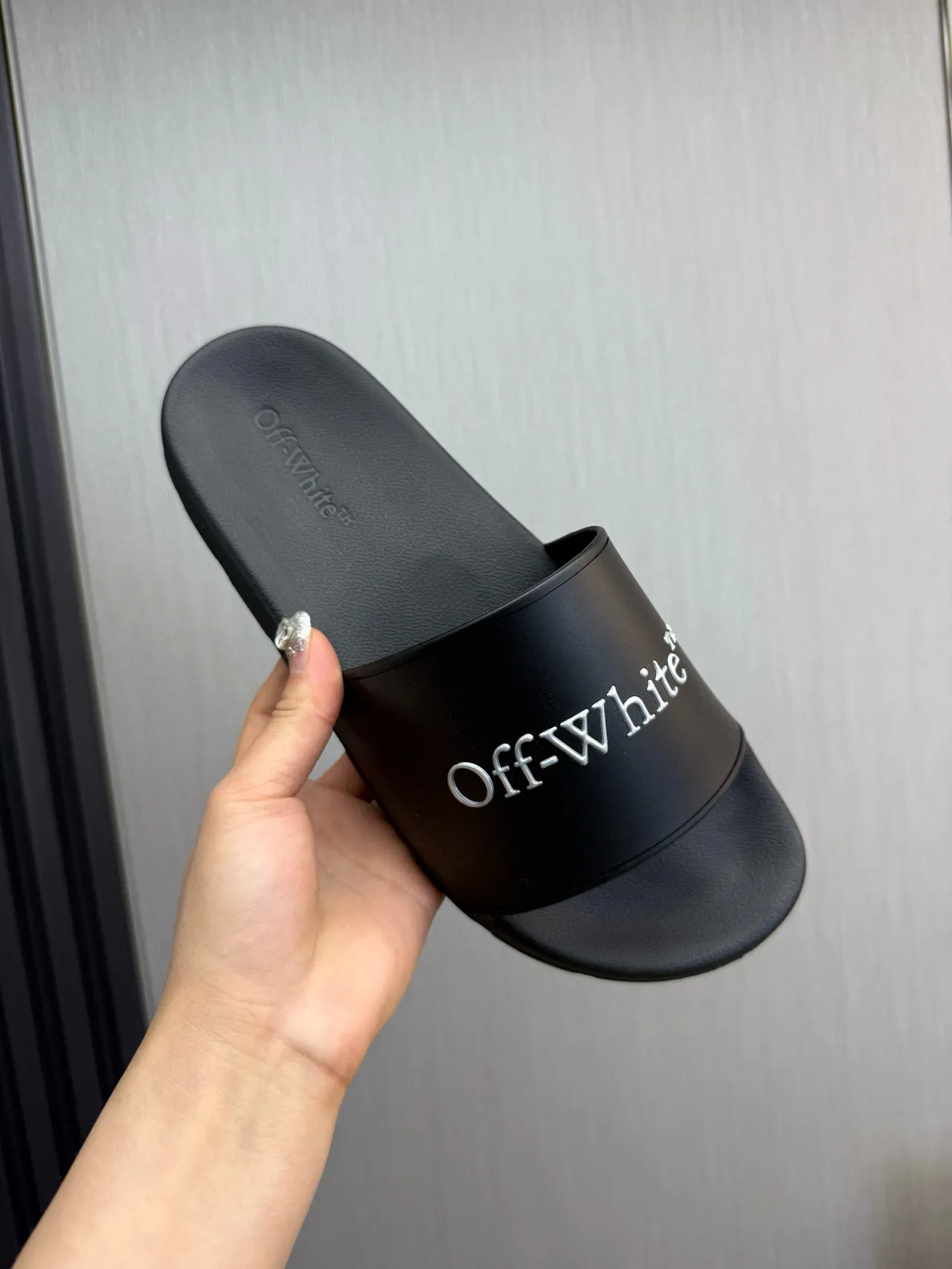Off-White Black Molded Rubber Single-Strap Slippers 8