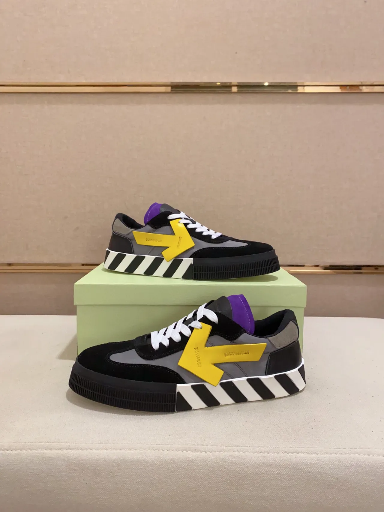 Off-White Black Multicolor Low-Top Industrial Stripe Midsole Lifestyle Sneakers 7