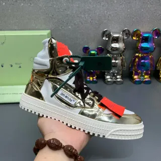 Off-White Gold High-Top Metallic Paneling Lifestyle Sneakers