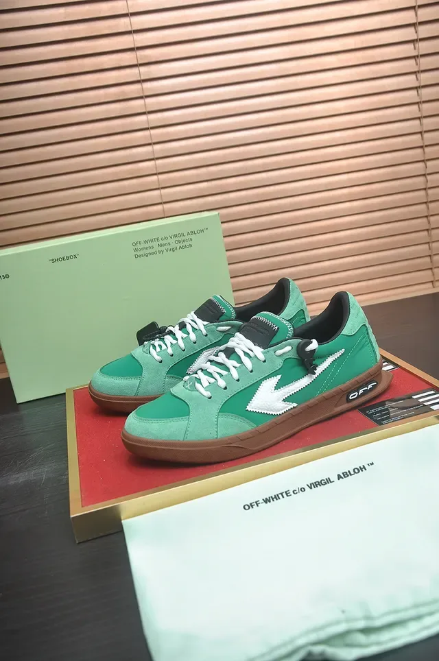 Off-White أحذية سكيت بورد أخضر إندستريالي وبني سويد أعلى خياطة زيغزايغ فليتشا 4