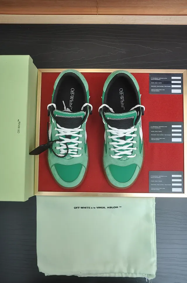 Off-White أحذية سكيت بورد أخضر إندستريالي وبني سويد أعلى خياطة زيغزايغ فليتشا 5