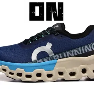 On Cloudmonster Navy Blue Cyan Cream Running Shoes