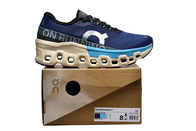 On Cloudmonster Navy Blue Cyan Cream Running Shoes 5