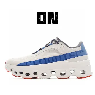 On Cloudmonster White Blue Red Running Shoes