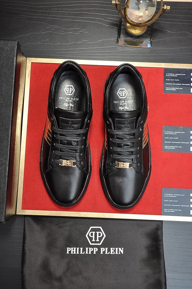 Philipp Plein حذاء جلد أسود وذهبي بالأشرطة للأسلوب الحياة 7