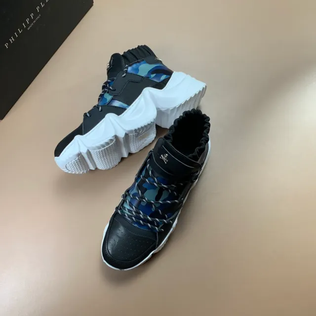 Philipp Plein কালো নীল উঁচু টপ রুচড কলার চাঙ্কি স্নিকার 2