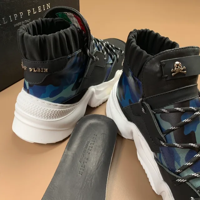 Philipp Plein কালো নীল উঁচু টপ রুচড কলার চাঙ্কি স্নিকার 4