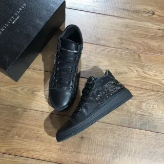 Philipp Plein काले फुल-ग्रेन लेदर हाई-टॉप सिल्हूट लाइफस्टाइल स्नीकर