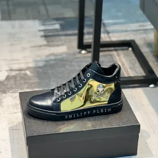 Philipp Plein काले सोने की हाई टॉप मगरमच्छ एम्बॉस्ड चमड़े की लाइफस्टाइल स्नीकर्स