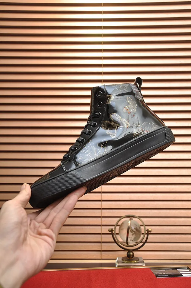 Philipp Plein Black Gold حذاء رياضي أسلوب حياة عالي الارتفاع لامع جلد لامع 5