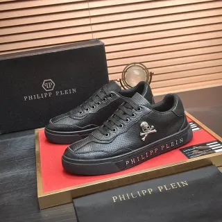 Philipp Plein काला सोना छिद्रित चमड़ा खोपड़ी और क्रॉसबोन्स प्रतीक जीवन शैली के स्नीकर