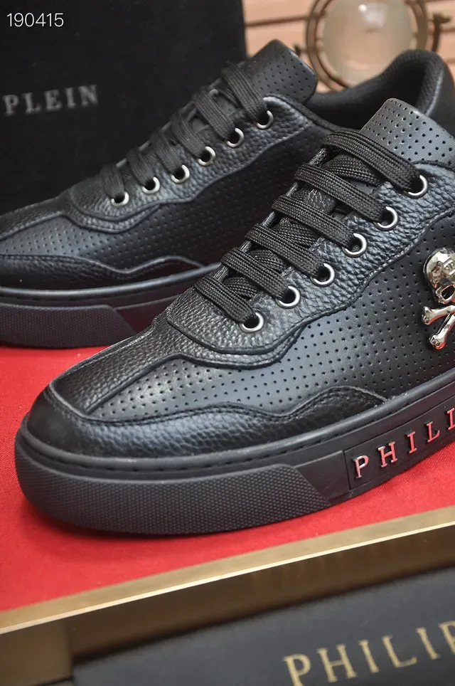 Philipp Plein Black Gold Perforated Leather Skull-and-Crossbones Emblem Lifestyle Sneakers 3