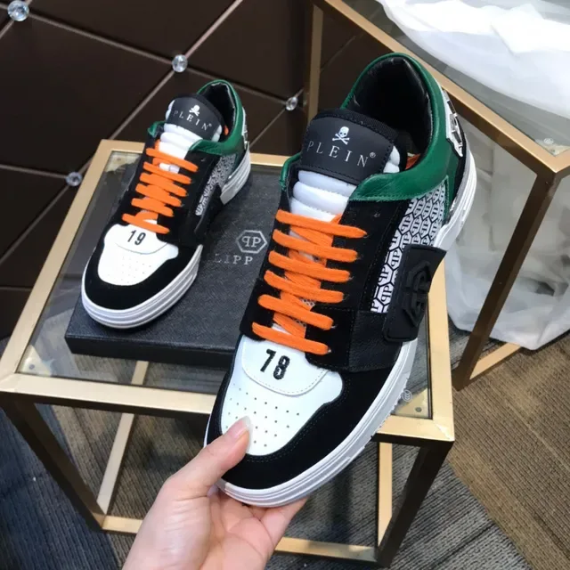 فيليب بلين حذاء رياضي أسود برتقالي mixed-material upper bold color-blocking 3