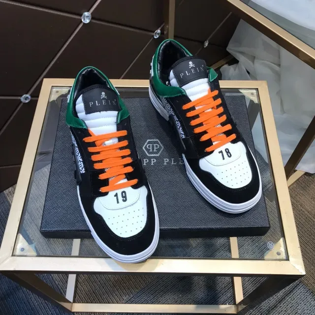 فيليب بلين حذاء رياضي أسود برتقالي mixed-material upper bold color-blocking 7