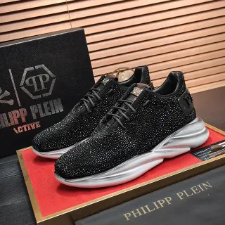 Philipp Plein কালো রূপালী স্টাডড নিট আপার স্কাল্প্টেড ওয়েভ মিডসোল চাঙ্কি স্নিকার্স