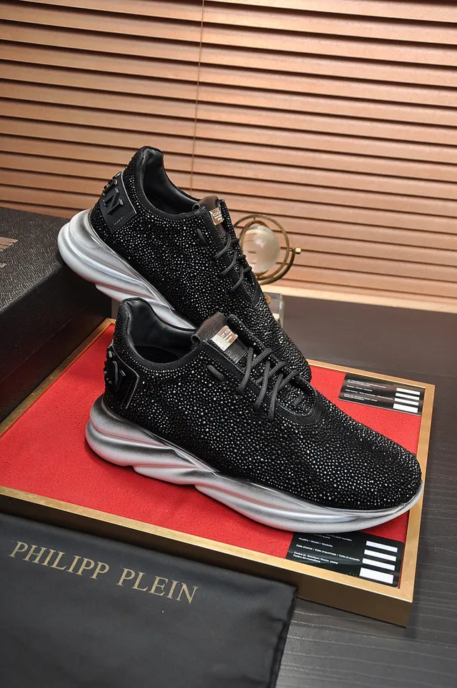 Philipp Plein কালো রূপালী স্টাডড নিট আপার স্কাল্প্টেড ওয়েভ মিডসোল চাঙ্কি স্নিকার্স 5