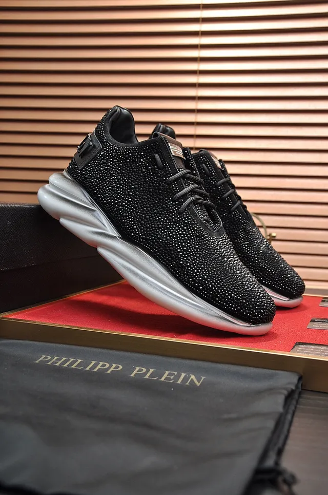 Philipp Plein কালো রূপালী স্টাডড নিট আপার স্কাল্প্টেড ওয়েভ মিডসোল চাঙ্কি স্নিকার্স 8