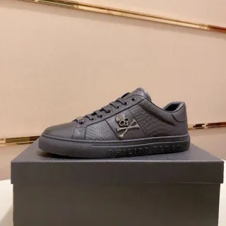 Philipp Plein Black Snake-Embossed Skull Emblem Lifestyle Sneakers