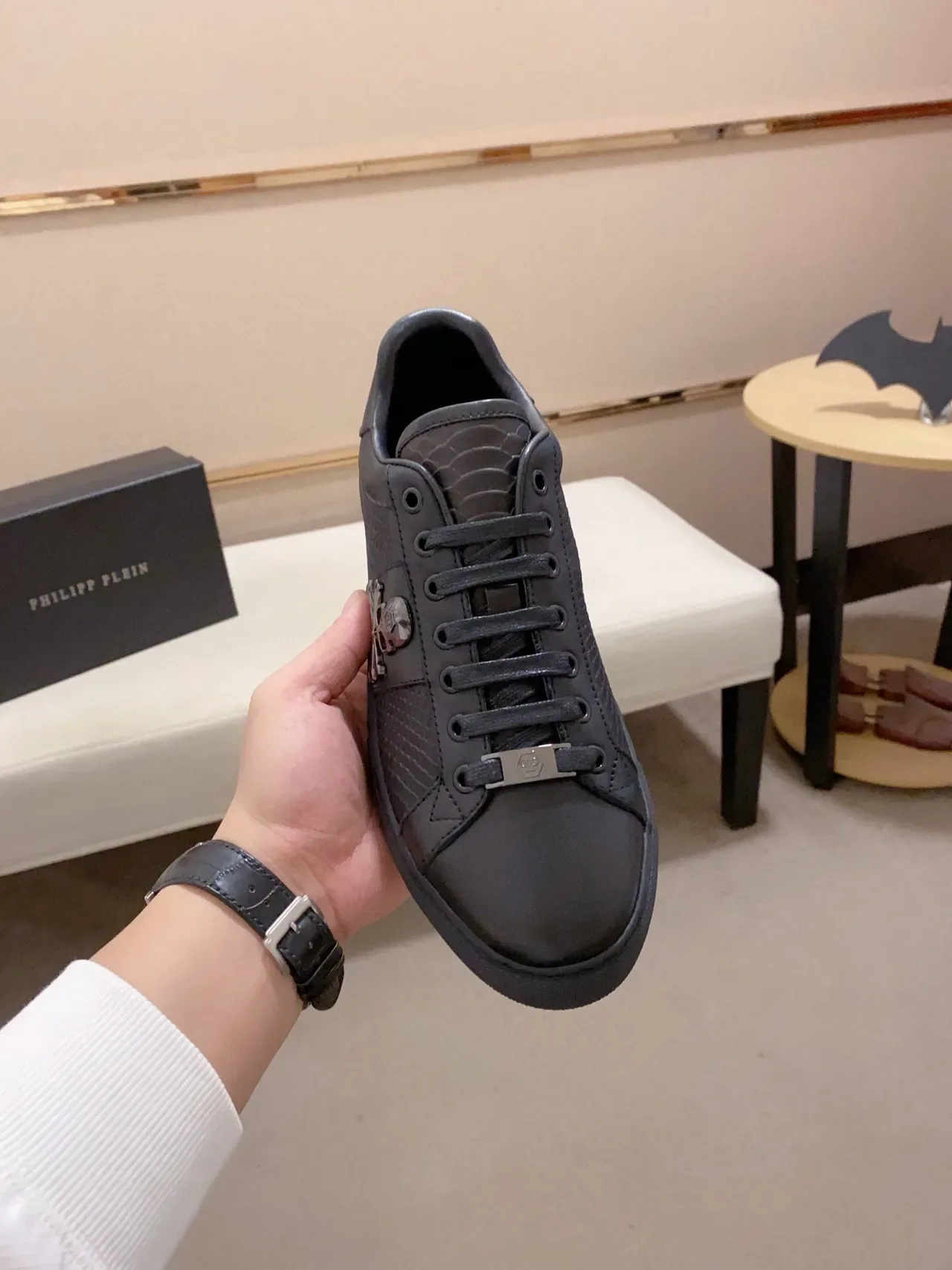 Philipp Plein Black Snake-Embossed Skull Emblem Lifestyle Sneakers 2