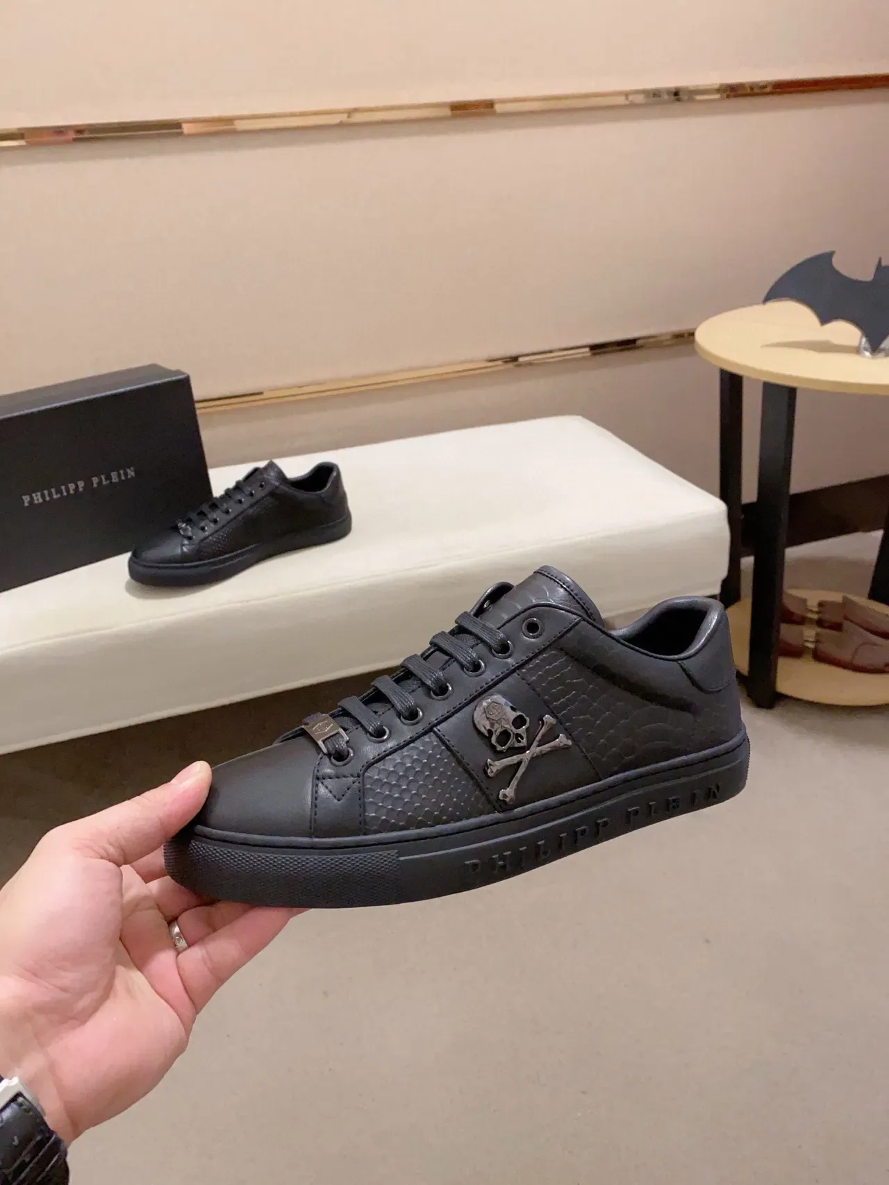 Philipp Plein Black Snake-Embossed Skull Emblem Lifestyle Sneakers 3