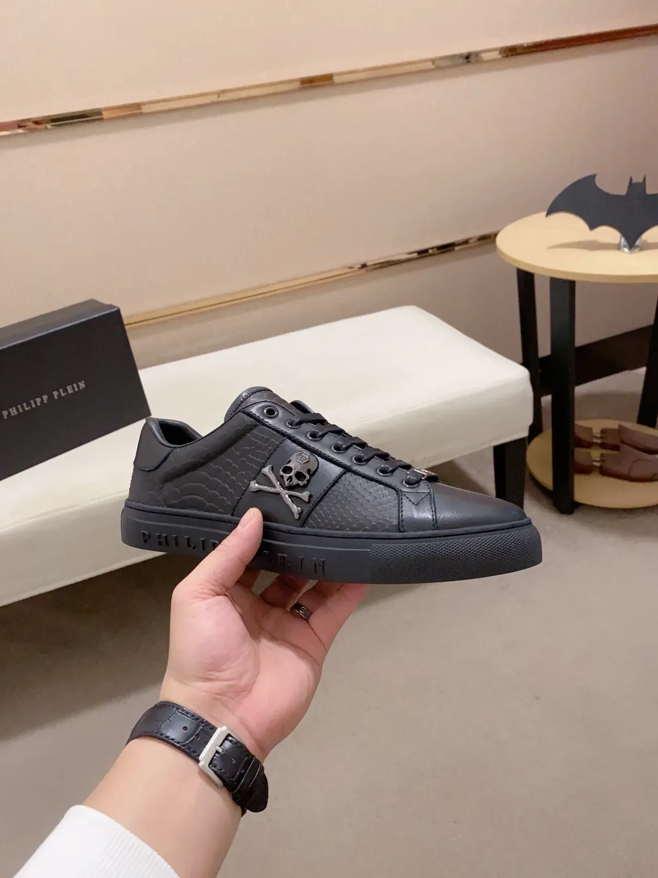 Philipp Plein Black Snake-Embossed Skull Emblem Lifestyle Sneakers 4