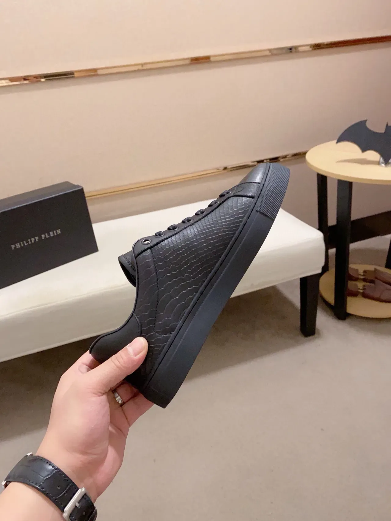 Philipp Plein Black Snake-Embossed Skull Emblem Lifestyle Sneakers 5