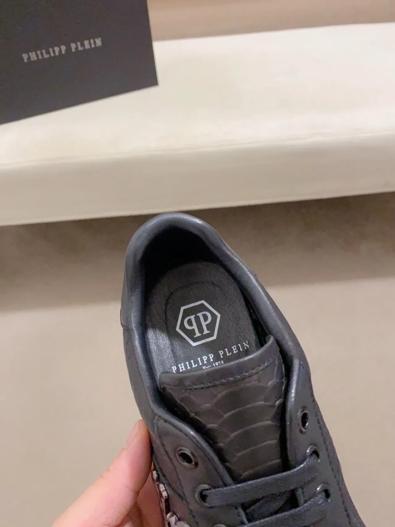 Philipp Plein Black Snake-Embossed Skull Emblem Lifestyle Sneakers 6