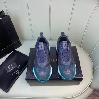 Philipp Plein নীল সবুজ বহু-উপাদান উপরের খোদাই করা তলা চাঙ্কি স্নিকার