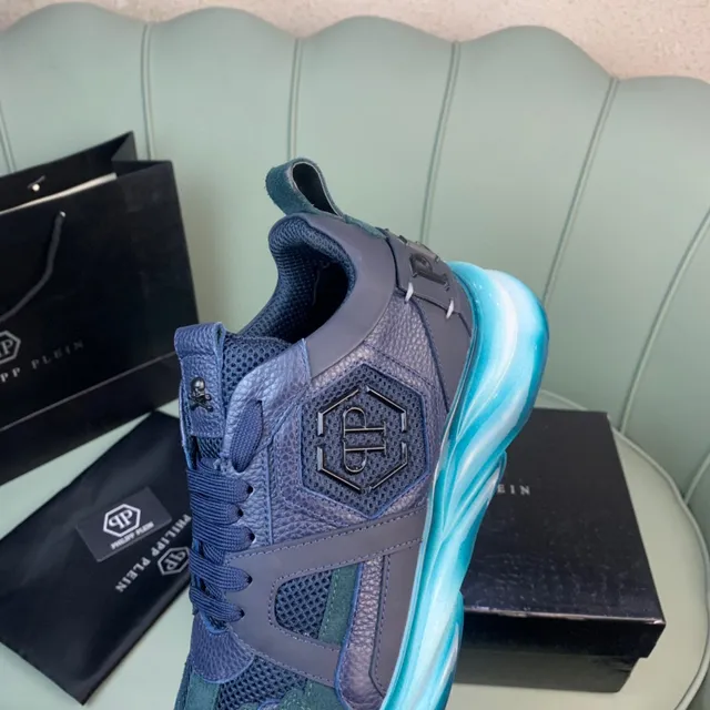 Philipp Plein Blue Green Multi-Material Upper Sculpted Sole Chunky Sneakers 2