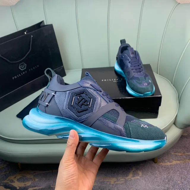 Philipp Plein Blue Green Multi-Material Upper Sculpted Sole Chunky Sneakers 4