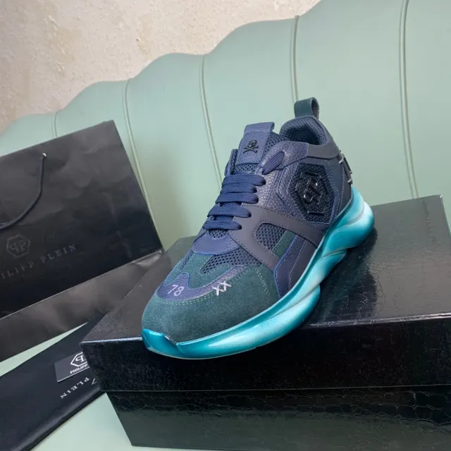Philipp Plein Blue Green Multi-Material Upper Sculpted Sole Chunky Sneakers 9