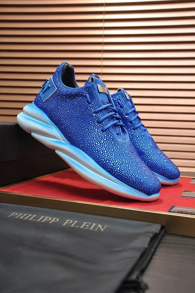 Philipp Plein नीला सफेद राइनस्टोन-जड़ी हुई बुनाई ऊपरी आकार दिया हुआ ग्रेडिएंट मिडसोल लाइफस्टाइल स्नीकर 8