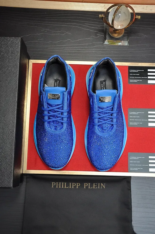 Philipp Plein नीला सफेद राइनस्टोन-जड़ी हुई बुनाई ऊपरी आकार दिया हुआ ग्रेडिएंट मिडसोल लाइफस्टाइल स्नीकर 9