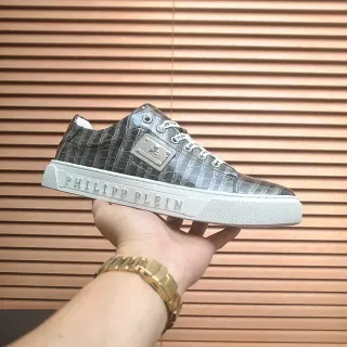 Philipp Plein Croc-Embossed Metallic Gray Lifestyle Sneakers