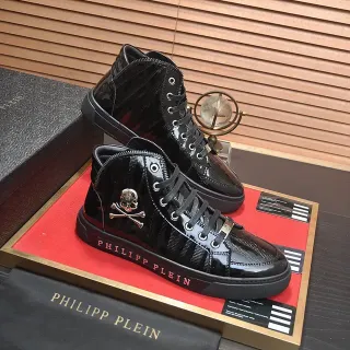 Philipp Plein हाई-टॉप स्नीकर काला लाल पेटेंट चमड़ा लाइफस्टाइल स्नीकर