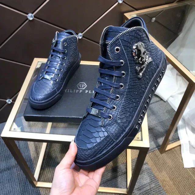 Philipp Plein Navy Silver Sneakers Lifestyle Hautes en Cuir Embossé Crocodile 2