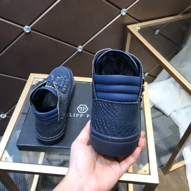 Philipp Plein Navy Silver Sneakers Lifestyle Hautes en Cuir Embossé Crocodile 5