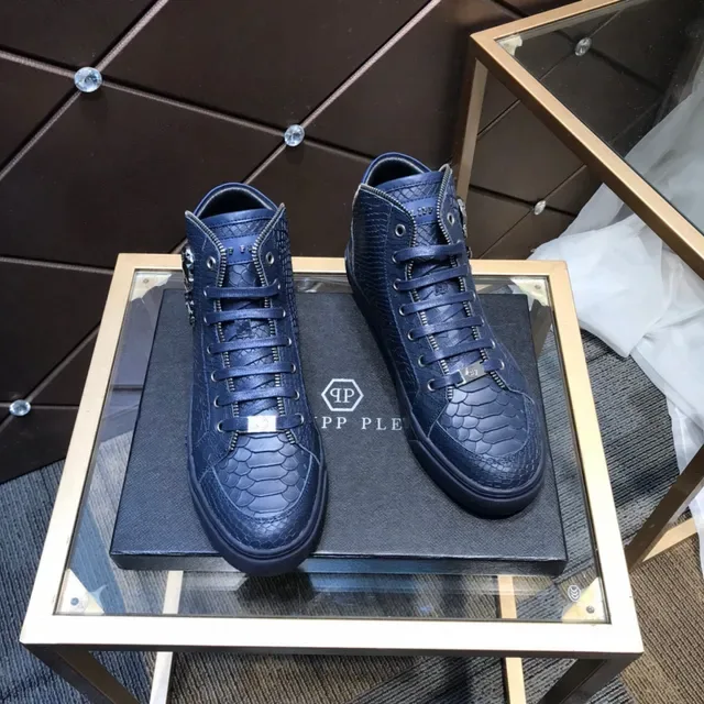 Philipp Plein Navy Silver Sneakers Lifestyle Hautes en Cuir Embossé Crocodile 6