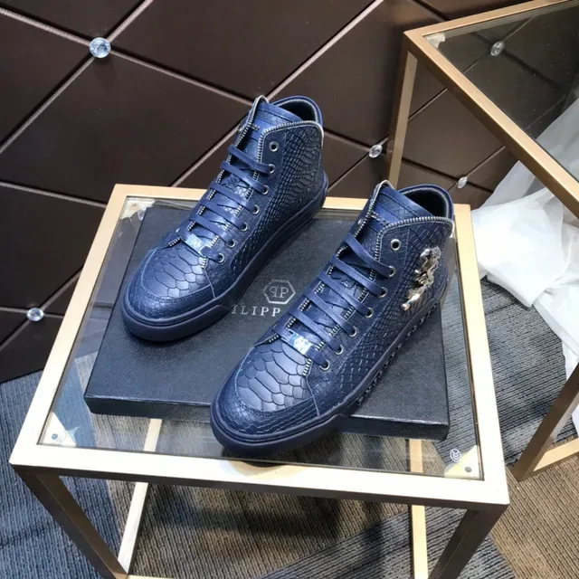 Philipp Plein Navy Silver Sneakers Lifestyle Hautes en Cuir Embossé Crocodile 8