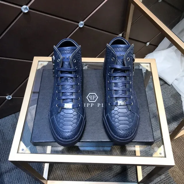 Philipp Plein Navy Silver Sneakers Lifestyle Hautes en Cuir Embossé Crocodile 9