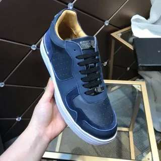 Philipp Plein Navy White Blue बहु-मटेरियल अपर परफोरेटेड लेदर पैनल्स लाइफस्टाइल स्नीकर