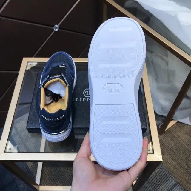 Philipp Plein Navy White Blue Multi-matériau supérieur panneaux cuir perforés sneakers lifestyle 3