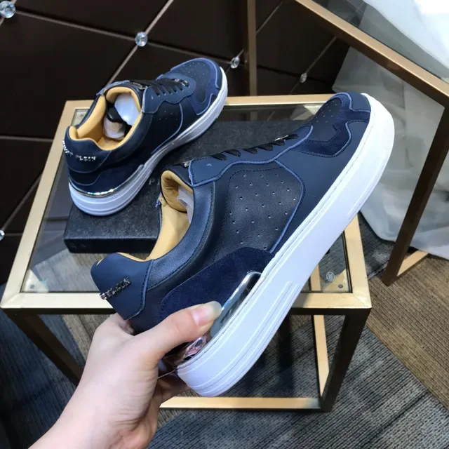Philipp Plein Navy White Blue Multi-matériau supérieur panneaux cuir perforés sneakers lifestyle 4