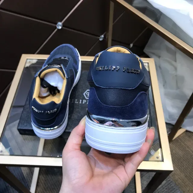 Philipp Plein Navy White Blue Multi-matériau supérieur panneaux cuir perforés sneakers lifestyle 5