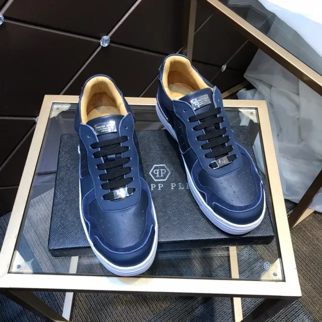 Philipp Plein Navy White Blue Multi-matériau supérieur panneaux cuir perforés sneakers lifestyle 6