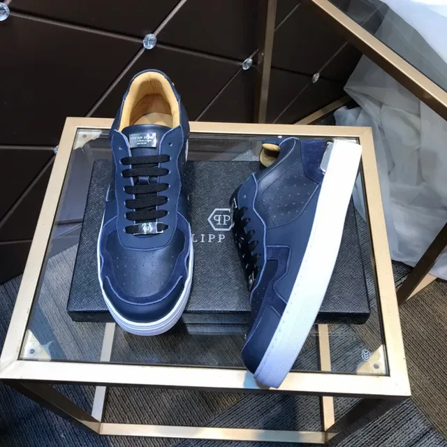 Philipp Plein Navy White Blue Multi-matériau supérieur panneaux cuir perforés sneakers lifestyle 7
