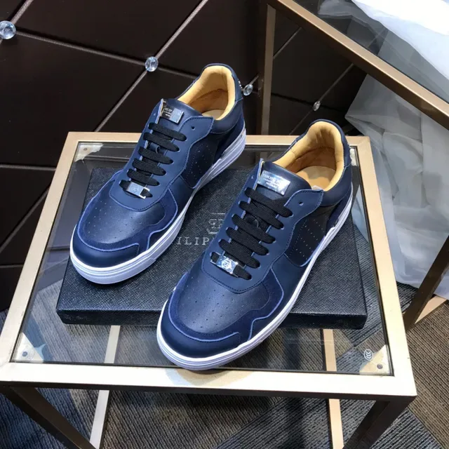 Philipp Plein Navy White Blue Multi-matériau supérieur panneaux cuir perforés sneakers lifestyle 8