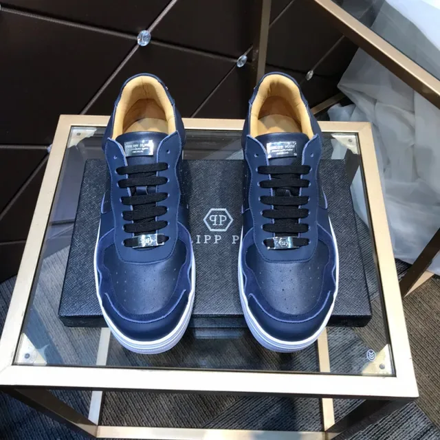 Philipp Plein Navy White Blue Multi-matériau supérieur panneaux cuir perforés sneakers lifestyle 9