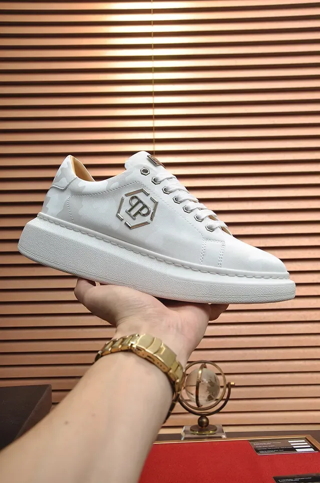 Philipp Plein PP Logo Platform Sneakers White Tonal Camo Lifestyle Sneakers 7